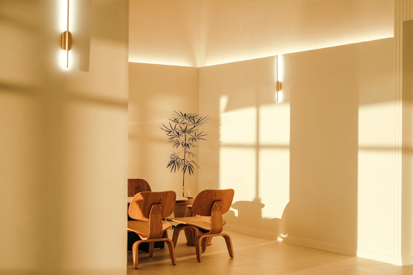 Lumière naturelle traversant un intérieur minéral